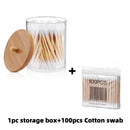 Porta Cotonetes com Tampa de Bambu – Dispenser de Acrílico para Banheiro