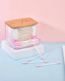 Porta Cotonetes com Tampa de Bambu – Dispenser de Acrílico para Banheiro