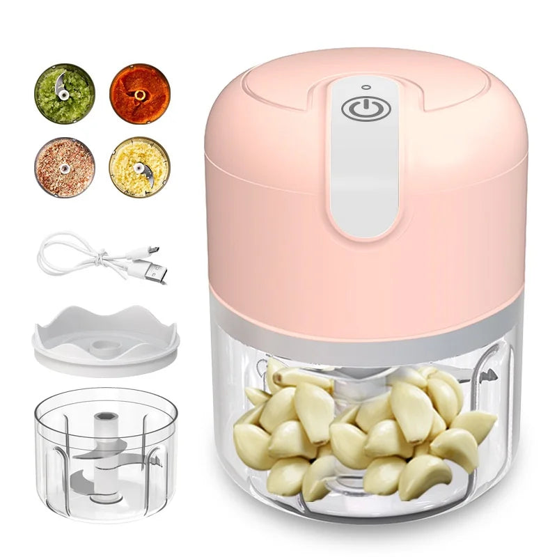 Mini Processador de Alimentos Portátil USB 250ml – 3 Lâminas em Aço Inoxidável