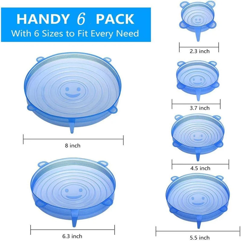 Kit 6 Tampas Elásticas de Silicone – Universais, Reutilizáveis e Antivazamento
