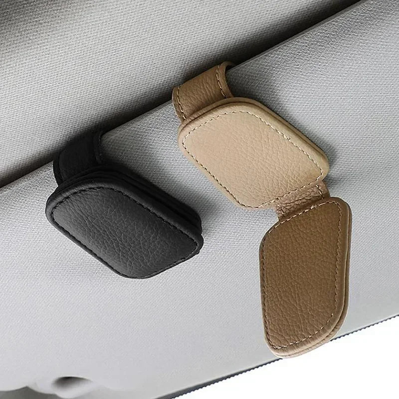 Porta-Óculos Magnético de Couro para Carro – Clipe de Óculos e Ticket para Para-Sol