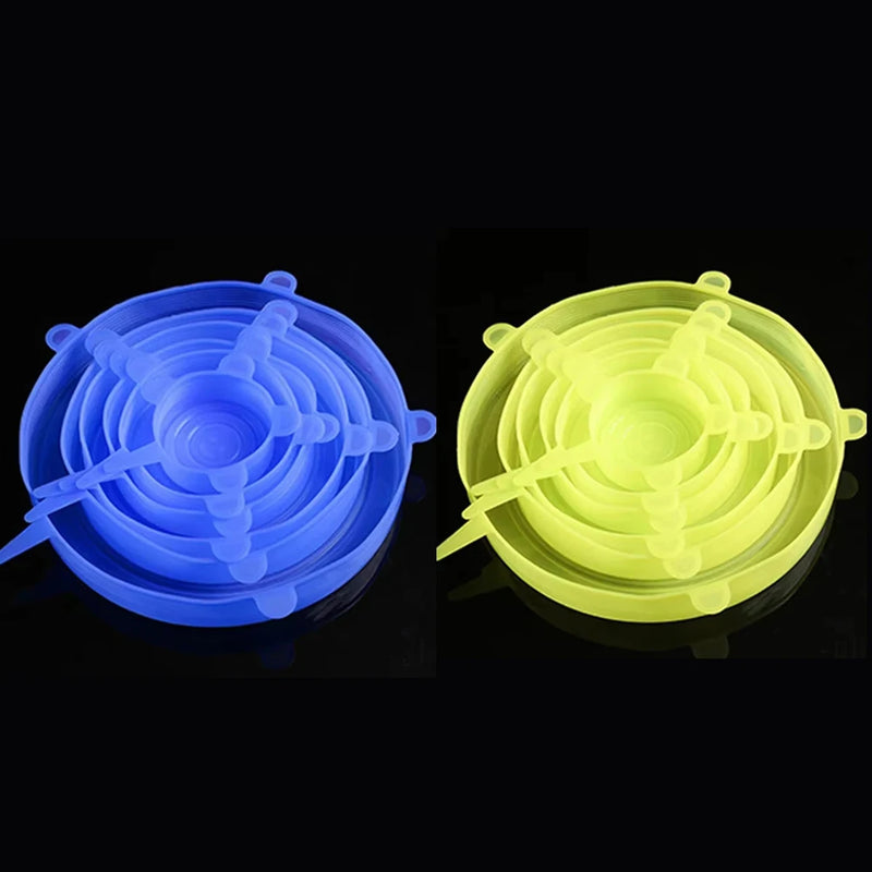 Kit 6 Tampas Elásticas de Silicone – Universais, Reutilizáveis e Antivazamento