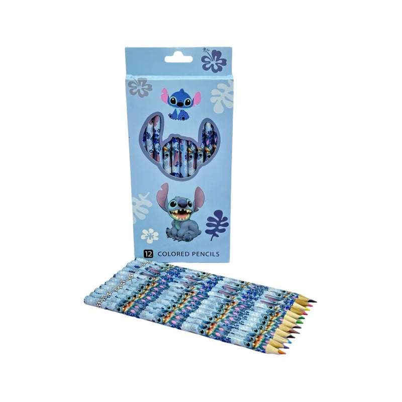 Kit 12 Lápis de Cor Disney Stitch | Material Escolar Infantil