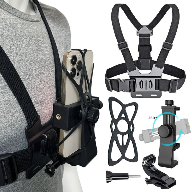 Suporte de Peito para Celular e Câmeras de Ação – Mãos Livres | iPhone, Xiaomi, Samsung, GoPro