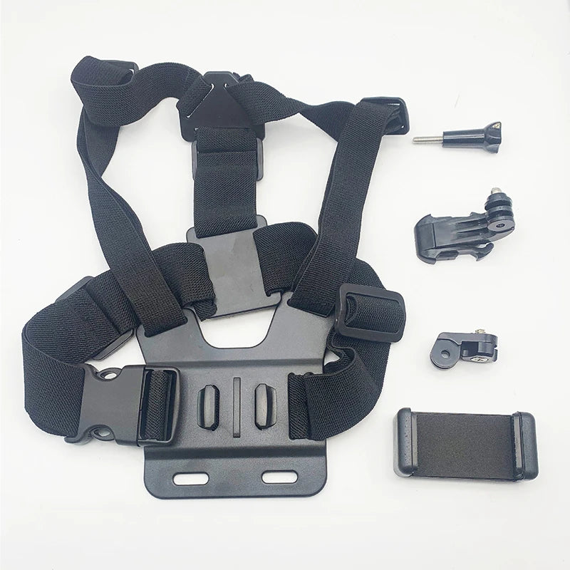 Suporte de Peito para Celular e Câmera de Ação – Ajustável, Confortável e Compatível com Diversas Marcas