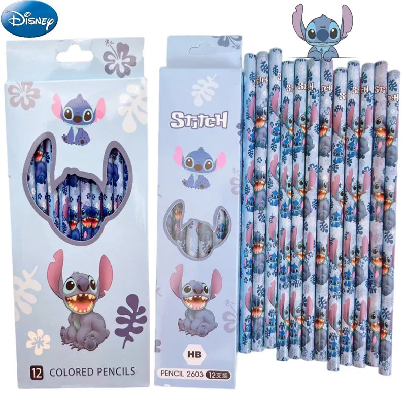 Kit 12 Lápis de Cor Disney Stitch | Material Escolar Infantil