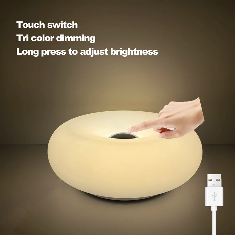 Luminária de Mesa Bauhaus USB – Luz Noturna Decorativa em Formato Donut
