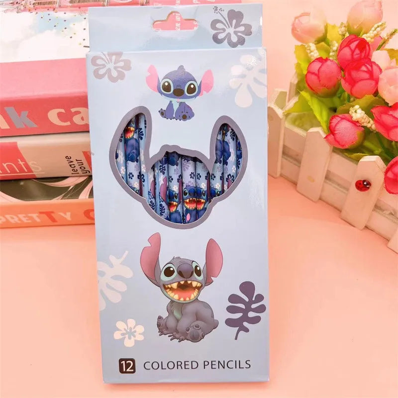 Kit 12 Lápis de Cor Disney Stitch | Material Escolar Infantil