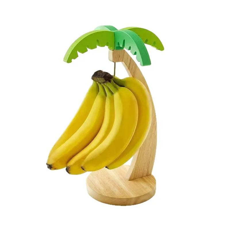 Suporte de Madeira para Bananas com Folha Decorativa | Organizador de Frutas Vertical