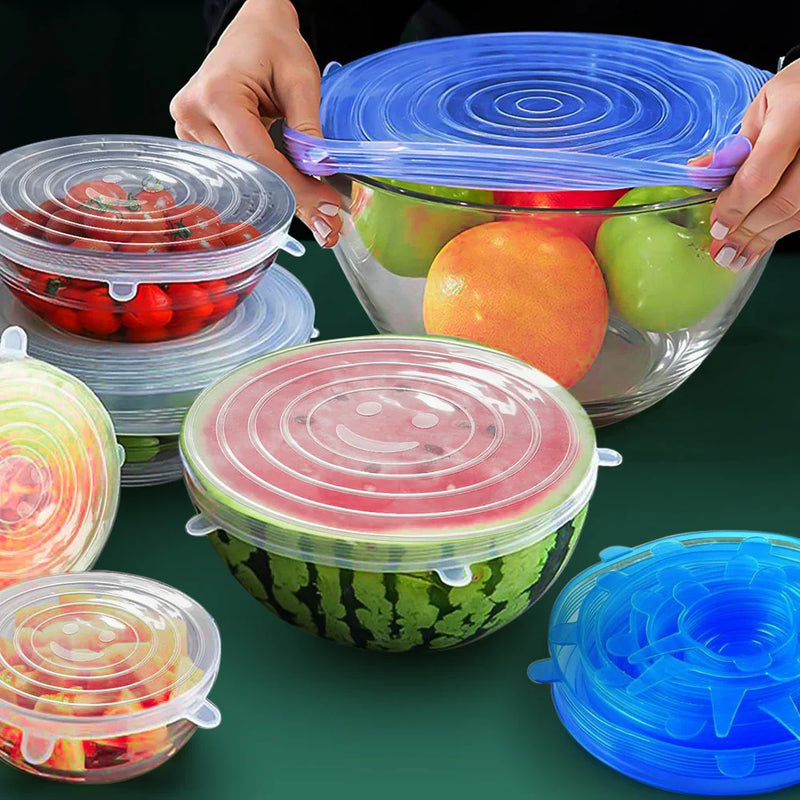 Kit 6 Tampas Elásticas de Silicone – Universais, Reutilizáveis e Antivazamento