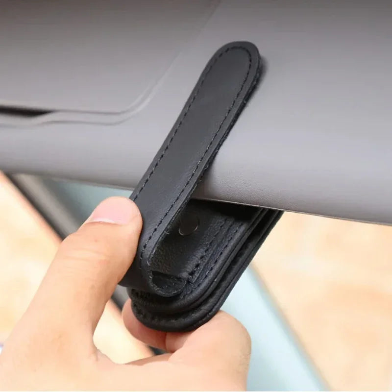 Porta-Óculos Magnético de Couro para Carro – Clipe de Óculos e Ticket para Para-Sol