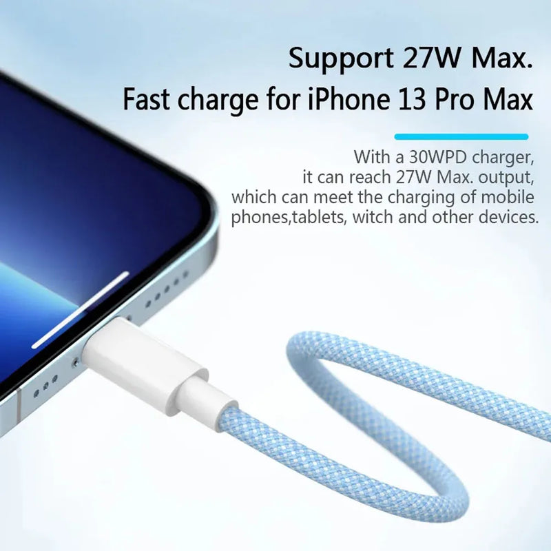 Cabo USB-C PD 20W para iPhone e iPad | Carregamento Rápido 3A + Transmissão de Dados