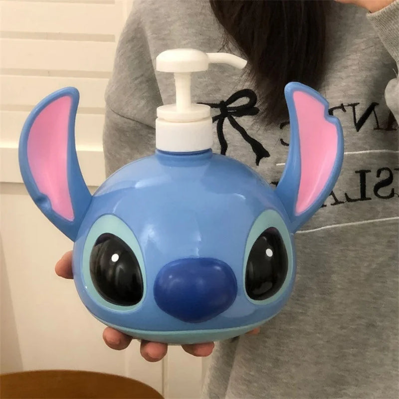 Dispenser de Shampoo/Loção Stitch – MINISO – 1100ml, ABS, Pressão em Formato de Cabeça