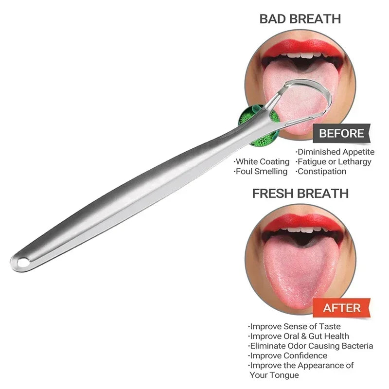 Raspador de Língua em Aço Inoxidável – Higiene Oral e Hálito Fresco