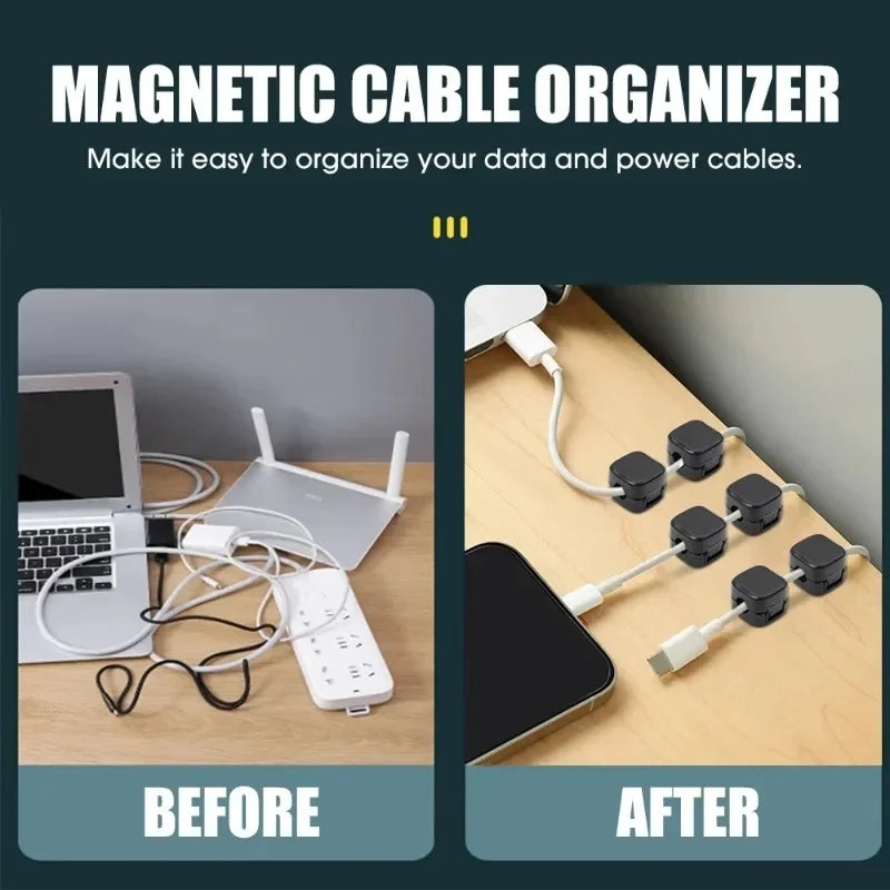Organizador de Cabos Magnético com Adesivo | Clipes de Fios para Mesa e Escritório
