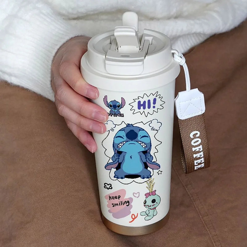 Copo Térmico com Canudo Stitch – MINISO – 600ml, Inox 304, Portátil e Kawaii