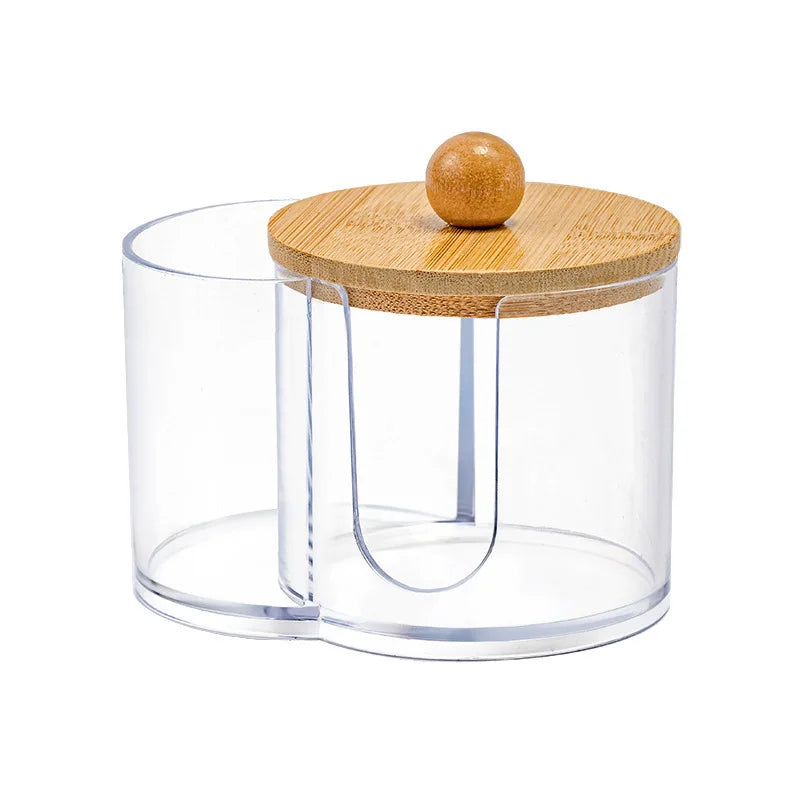 Porta Cotonetes com Tampa de Bambu – Dispenser de Acrílico para Banheiro