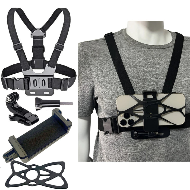 Suporte de Peito para Celular e Câmeras de Ação – Mãos Livres | iPhone, Xiaomi, Samsung, GoPro