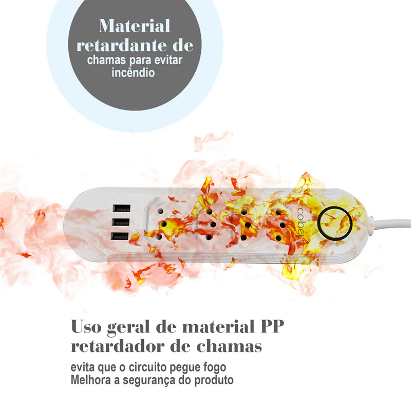 Extensão Elétrica 2M com USB – Torre Retrátil de Tomadas Padrão Brasil