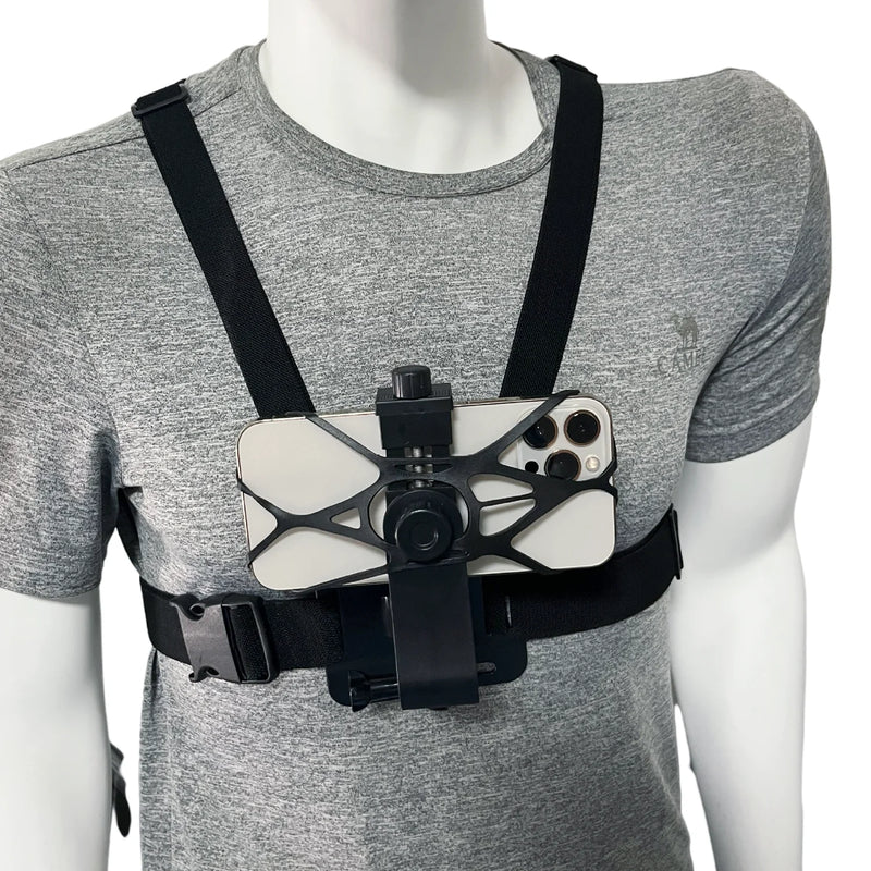 Suporte de Peito para Celular e Câmeras de Ação – Mãos Livres | iPhone, Xiaomi, Samsung, GoPro