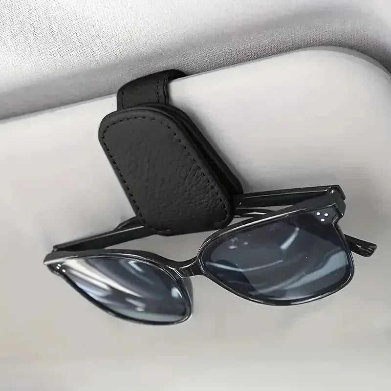 Porta-Óculos Magnético de Couro para Carro – Clipe de Óculos e Ticket para Para-Sol