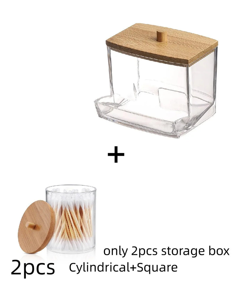 Porta Cotonetes com Tampa de Bambu – Dispenser de Acrílico para Banheiro
