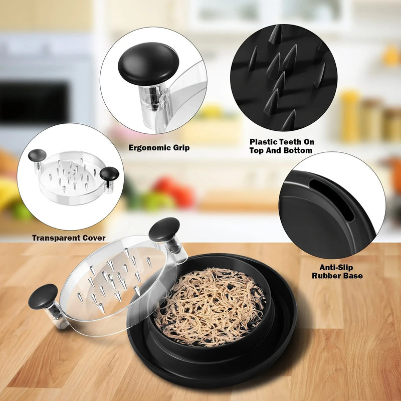 Desfiador de Frango com Tampa Transparente – Triturador Giratório Antiderrapante para Frango, Carne e Vegetais