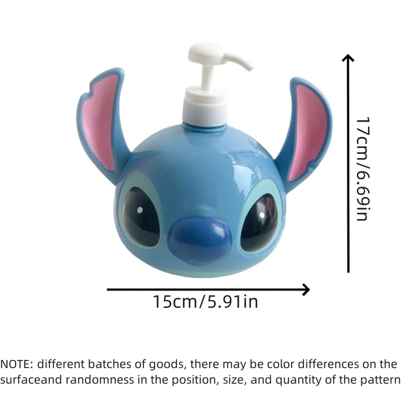 Dispenser de Shampoo/Loção Stitch – MINISO – 1100ml, ABS, Pressão em Formato de Cabeça