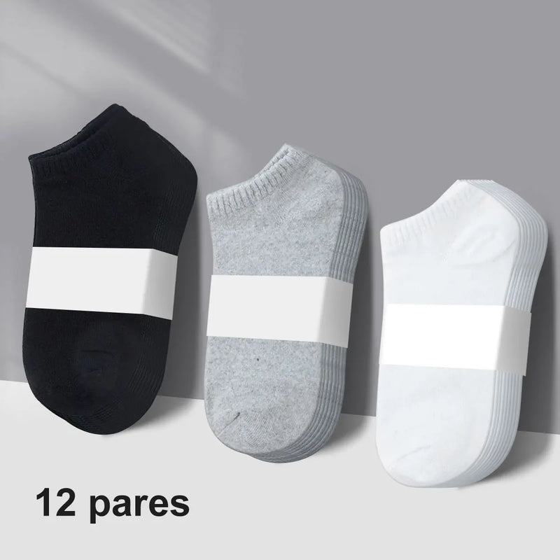 Kit 12 Pares Meias Masculinas Cano Curto – Algodão, Respirável e Confortável