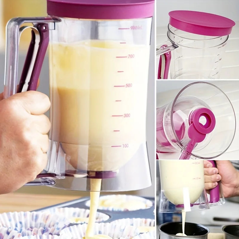 Dispensador de Massa Manual 900ml – Funil Graduado para Panquecas, Cupcakes e Bolos