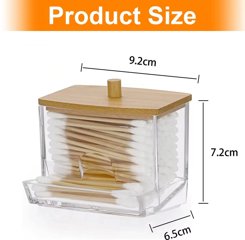 Porta Cotonetes com Tampa de Bambu – Dispenser de Acrílico para Banheiro