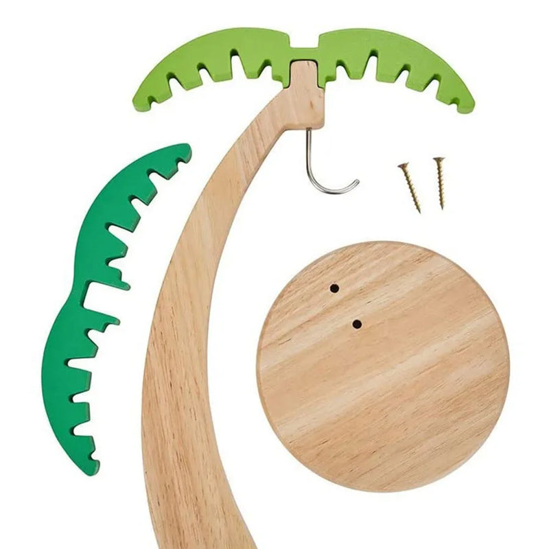 Suporte de Madeira para Bananas com Folha Decorativa | Organizador de Frutas Vertical